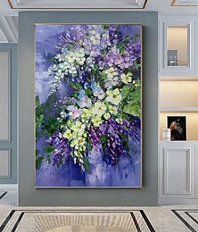preiswerte -großes Original Kunst blühende Orchidee Blume Ölgemälde abstrakt blau lila gelb Blume Wand Kunst Wohnzimmer Dekor Palette Messer Malerei ungerahmt