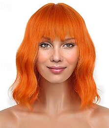 economico -parrucca parrucche corte bob con frangia per donne capelli mossi e sciolti parrucca lunghezza spalle parrucche sintetiche colorate parrucche per feste di carnevale cosplay