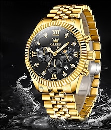 abordables -Reloj de Cuarzo OLEVS para Hombre Reloj de Pulsera de Moda para Deportes al Aire Libre Fase Lunar Calendario Luminiscente Reloj de Acero Resistente al Agua