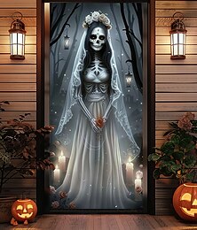 abordables -décorations de porte d'halloween mariée fantôme couvertures de porte d'halloween tapisserie de porte rideau de porte décoration toile de fond bannière de porte pour porte d'entrée fournitures de