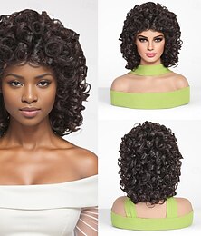 baratos -Perucas sintéticas Uniformes Trajes de carreira Princesa lc8075-1 Afro Deep Curly Corte em Camadas Fabrico à Máquina Peruca 8 polegadas Castanho Escuro Cabelo Sintético 8 polegada Mulheres Fantasias