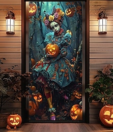 abordables -décorations de porte d'halloween couvertures de porte d'halloween tapisserie de porte de clown maléfique décoration de rideau de porte toile de fond bannière de porte pour porte d'entrée fournitures
