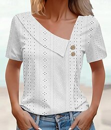 economico -top con occhielli da donna top eleganti eleganti tinta unita bottoni occhielli manica corta asimmetrico quotidiano verde erba bianco rosa verde militare blu estate