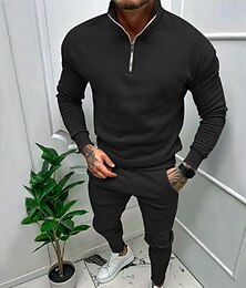 economico -Per uomo Tuta Da Ginnastica Tuta da ginnastica Felpa con cerniera a un quarto Aalbicocca Nero Bianco Rosso Grigio chiaro Colletto Mao Liscio 2 pezzi Sportivo Giornaliero Per eventi Streetwear