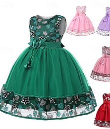 preiswerte -Mädchen' 3D Blume Blumenmädchen Kleid Party Kleid Ärmellos Sommer Leistung Hochzeit Party Prinzessin Schön Süß kinderkleidung 4-12 Jahre abendkleider Schaukelkleid A Linie Kleid Midi Regular Fit