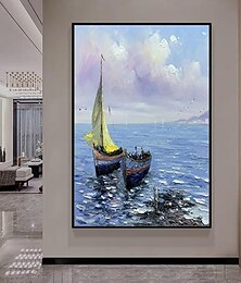 お買い得  -ミンチュラ ハンドメイド 抽象 ボート 海景 油絵 キャンバス モダン 壁アート 部屋 装飾 絵画 家の装飾用 ロール フレームなし 未伸張 絵画