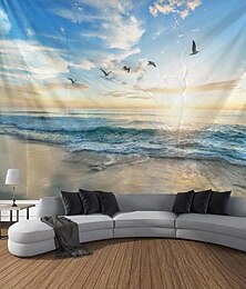 abordables -plage mouette impression numérique grande tapisserie décor art mural nappes couvre-lit couverture de pique-nique tapisseries de jet de plage salle de chambre colorée dortoir salon suspendu