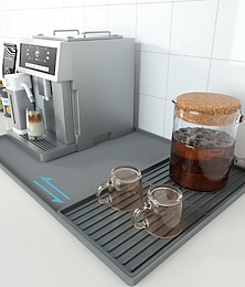 abordables -Juego de tapetes de café de silicona con bordes elevados: tapete para barra de café para encimera, accesorios de café que se ajustan debajo de la cafetera espresso, tapete para secar platos, utensilio