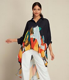 abordables -Mujer Estampados Casual Diario Manga magiar Negro Manga 3/4 Casual / Diario Cuello Vuelto Primavera & Otoño