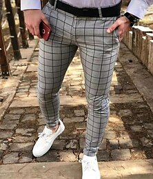 cheap -Men's Dress Pants Trousers Chinos Buttons Pocket Plaid Comfort Formal Party Work Fashion Classic Style Black Navy Blue Micro-elastic