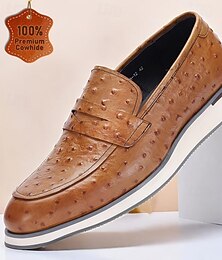 abordables -mocassins en cuir à motif d'autruche pour hommes - chaussures habillées à enfiler en cuir de vache de qualité supérieure pour une tenue formelle et décontractée