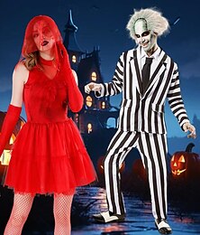 abordables -Mariée Fantôme Lydia Deetz Halloween Costume de cosplay Costumes de Groupe pour Couples d'Halloween Beetlejuice Beetlejuice 2 Horreur Adulte Homme Femmes Halloween Carnaval Fête de mariage