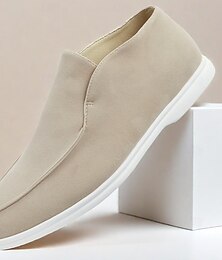 preiswerte -beige Slipper aus Wildleder für Herren mit weißer Sohle für die Freizeit