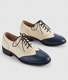 levne -Dámské Oxfordské Retro Bullock Shoes Venkovní Práce Denní Kašmírový vzor Barevné bloky Šněrování Kačenka Oblá špička Vinobraní Klasické PU Šněrování Bílá / modrá