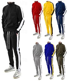 abordables -Hombre Tracksuit Vestimenta para correr 2 Piezas Full Zip Casual Otoño Manga Larga Transpirable Suave Aptitud física Entrenamiento de gimnasio Corriendo Ropa de deporte Ropa de Deporte Bloque de color