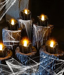 olcso -12db fekete led tealámpák halloween éjszakai lámpák gyertya lámpák kültéri kertben halloween dekor halloween elektromos gyertyák elemes halloween lámpák ünnepi parti díszek