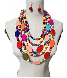 economico -gioielli da donna, collana, orecchini, set da donna, collana robusta, collana di perline colorate, abiti juneteenth, abito camicia, accessori di gioielleria