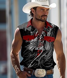 economico -Per uomo Camicia Camicia occidentale Senza maniche stile western Scuro Esterno Ufficio Festa / Serata Estate Primavera Colletto Nero