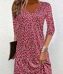 ieftine -rochie pulover de dama grafic ditsy cu imprimeu floral rochie midi cu decolteu in V eleganta boemia acasa zilnic maneca lungime 3/4 vara primavara