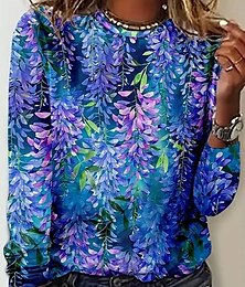 abordables -Femmes T-shirt A Ombre Plantes Occasionnel manche longue Col rond Hauts Réguliers Quotidien Imprimé Rose Claire Bleu Bleu Ciel Bleu Poudré Bleu clair Printemps Automne