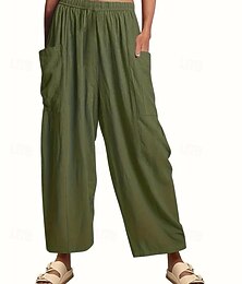 economico -Per donna Taglie Forti Pantaloncini in cotone e lino Pantaloni ispirati al lino Pantaloni in cotone e lino Casual Quotidiano Lunghezza intera Vita Alta Tinta unita Tasca Gamba larga Inelastico