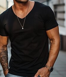 preiswerte -Herren T Shirt T-Shirt Kurze Ärmel V Ausschnitt Sommer Frühling Herbst Einfach Mode Designer Klassisch Urlaub Straße Ausgehen Schwarz Top T-Shirt für Herren