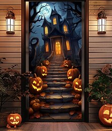 economico -decorazioni per porte di Halloween copriporta di Halloween arazzo per porta con zucca e corvo, tenda per porta con sfondo decorativo, striscione per porta d'ingresso, decorazioni per feste in