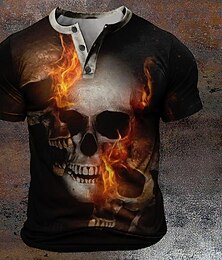 economico -Halloween Per uomo Teschio Maglia Henley Manica Corta maglietta Stampa 3D Henley Camicia Moda Designer Confortevole Casuale Quotidiano Nero Estate Abbigliamento S M L XL XXL XXXL