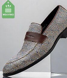 billige -Herre En pedal Penny Loafers Klassiske Loafers Lær Italiensk fullkornet kuskinn Vevd nylon Bekvem Sklisikker Tøfler kaffe