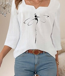 abordables -Blouse pour femmes animale élégante à manches 3/4 col notch régulier tops quotidiens similicuir sortie imprimé blanc été