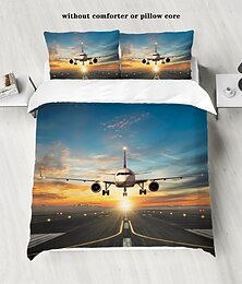 abordables -Juego de funda nórdica con pista de atardecer y cielo de avión - incluye funda nórdica y fundas de almohada - impresionante diseño de avión y puesta de sol - tela suave y cómoda