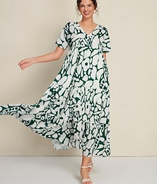 economico -Per donna Vestito svasato Abito stampato Abbigliamento da resort Vestito maxi Verde Maniche corte Motivo a blocchi di colore Fiore / Piante Stampe Lungo Primavera estate A V Comodo XS S M