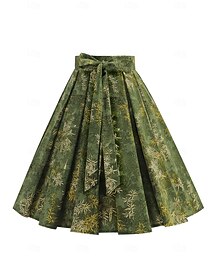 baratos -Elegante Clássico Retro Vintage Saia Uma saia de linha Saia de balanço Floral Fantasia Mulheres Carnaval Dia dos namorados Baile de Máscaras Férias Dia a Dia Festa de Solteira Adulto Saia