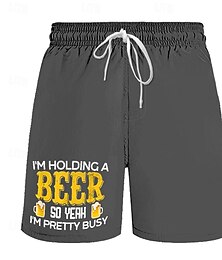 billiga -Herr Bokstav Rolig Öl Badshorts Boardshorts Medium Midja Hawaiisk Ledigt Helgdag Strand Snörning med meshfoder Elastisk midja Designer Kläder