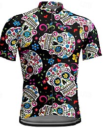 abordables -Homme Maillot de cyclisme Crâne Manche Courte Cyclisme T-shirt Maillot avec 3 poches arrière VTT Vélo tout terrain Séchage Rapide Design Anatomique Évacuation de l'Humidité Respirant Des sports Noir