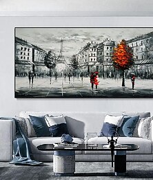 お買い得  -キャンバスに描かれたパリの驚異の風景画 - リビングルームや寝室の装飾に最適な、手描きの現代印象派の油絵