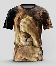 abordables -Homme Lion Drôle T-shirt Manche Courte T-shirt Impression 3D Col ras du cou Chemise Rétro Vintage Occasionnel street style Sport en Plein Air Fête Sortir Marron Kaki Printemps & Été Vêtement Tenue S