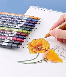 preiswerte -Linienstift, schnell trocknende Tuschemalerei, Kunststoff-Fineliner mit Mikrospitze, Schulbedarf, Skizzenstift, Farbstift, 12 Stück