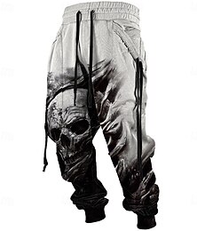 economico -Per uomo Teschio Costumi Halloween Pantaloni da tuta Joggers Pantaloni Misura del girovita medio Vita elastica con coulisse Casual Scuro All'aperto Streetwear Abbigliamento Quotidiano Tasca Primavera