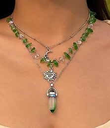 abordables -Collier Pendentif Pierre Femme Rétro Vintage simple Multirang Soleil Lune Mariage Irrégulier Colliers Tendance Pour Soirée Anniversaire du quotidien