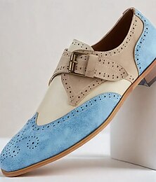 levne -pánské dvoubarevné semišové a kožené oxfordky ve vintage stylu s brogue detaily a páskem s přezkou – ideální pro formální a poloformální příležitosti