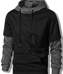 economico -Per uomo Felpa con cappuccio Nero Con cappuccio Color Block Collage Tasche Due pezzi finti Sportivo Giornaliero Per eventi Streetwear Essenziale Informale Primavera & Autunno Abbigliamento Felpe con