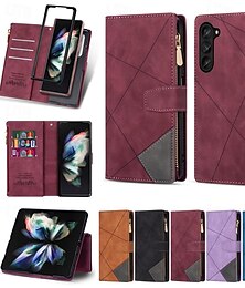 economico -telefono Custodia Per Samsung Galaxy Piegatura a Z 7 Z Fold 6 Z Fold 5 Z Fold 4 Z Fold 3 Custodia Portafoglio Magnetico Cerniera Con Cinturino da Polso Retrò Motivo Geometrico PC Pelle PU