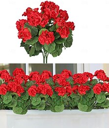 economico -artificiale geranio rosso fiori di seta pianta da esterno cespuglio 2 fasci fiori finti gerani per esterni decorazioni floreali per la casa giardino interno patio vaso tomba cimitero tavolo