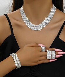 economico -Set di gioielli 5 pezzi Strass Lega Anelli Orecchini Collane Bracciali Per donna Elegante Vintage Di tendenza geometrico Di forma geometrica Parure di gioielli Per Matrimonio Feste Anniversario