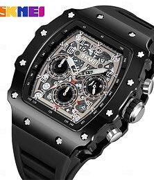 abordables -Reloj de Cuarzo para Hombre SKMEI Reloj de Pulsera Casual de Moda para Exterior Cronómetro Cuenta Regresiva Calendario Reloj de Gel de Silicona Impermeable