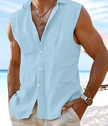 economico -Per uomo Camicia camicia di lino Camicia estiva Abbigliamento mare Camicia con bottoni Liscio Da mare Curise Bianco Rosa Azzurro Senza maniche Colletto Estate Primavera Abbigliamento