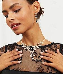 abordables -elegante conjunto de joyas con piedras preciosas y cristales negros: collar y aretes en tono dorado para ropa de noche y ocasiones especiales