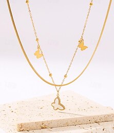 abordables -élégant collier superposé avec pendentif papillon en or pour femme - parfait pour les fêtes et les tenues décontractées