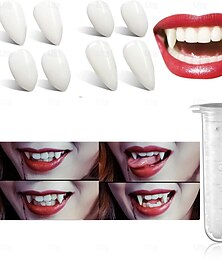 economico -4 paia di denti da vampiro di halloween 4 dimensioni zanne personalizzate denti da vampiro con 1 tubo di denti pellet adesivo per oggetti di scena cosplay zanne di festa di halloween protesi finte